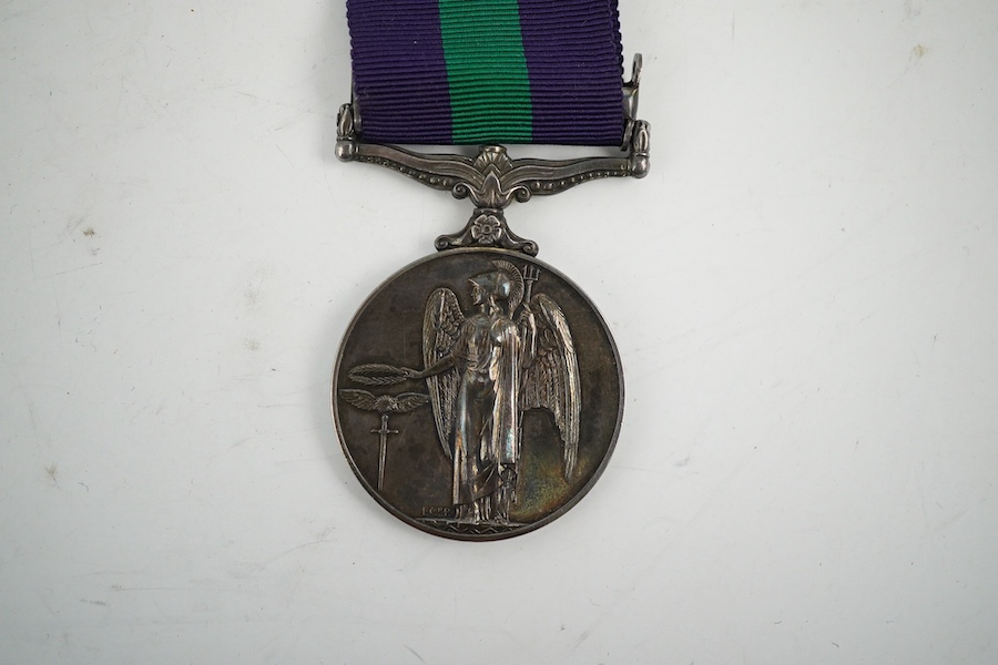 An ERII General Service medal, awarded to 14473980 SGT. D.W. Tedder. R.A., with a clasp for Cyprus. Condition - fair to good.